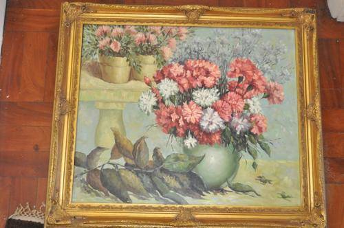 STUNNING VINTAGE OIL ON CANVAS-STILL LIFE, FANTASTIC GILDED FRAME,ARTIST UNKNOWN