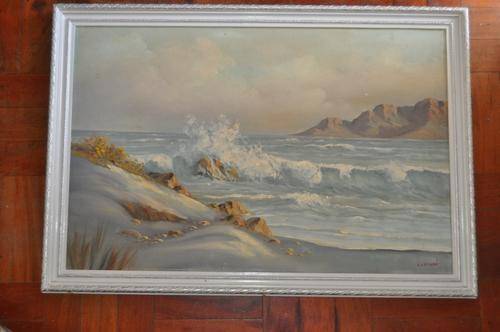 FANTASTIC OIL ON BOARD BY FAMOUS S.A. ARTIST K.J.FOURE-OCEAN SCAPE