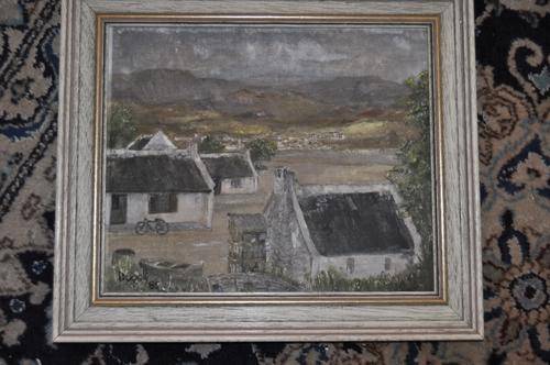 OIL ON BOARD ,WILLAGE SCENE,SIGNED BY ARTIST