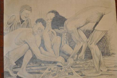 FANTASTIC DRAWING BY FAMOUS S.A.ARTIST DUKE KETYE(1943-2002)-great investment!!!