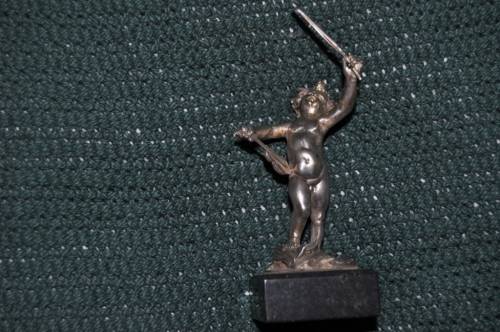 WOW!!! WOW!!!! GERMAN STERLING SILVER FIGURINE CHERUB WITH VIOLIN ON MARBLE BASE