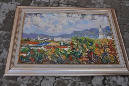 BIG STUNNING OIL ON BOARD ROUSSEAU-TOWN SCENE