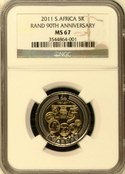 NEW 90th SARB ANNIVERSARY R5 COIN - 2 X MS67- NGC GRADED -1 bid 1 coin - R5 COIN - HIGH GRADE