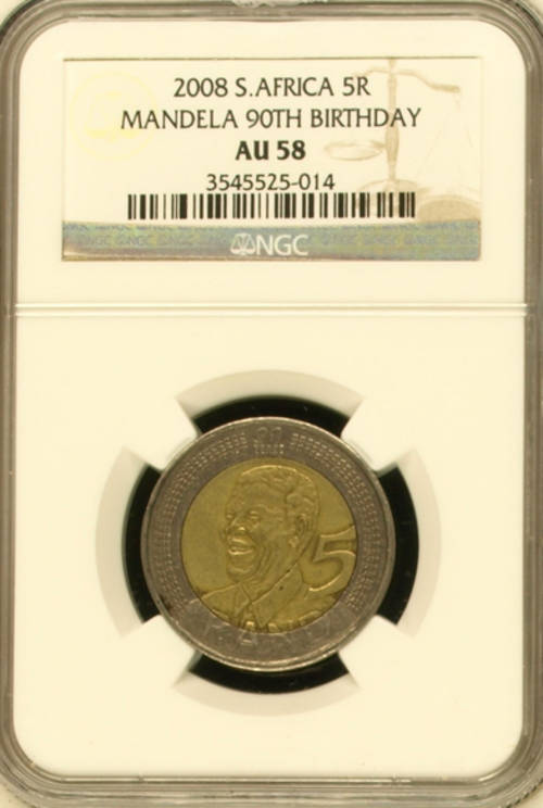 $$ AU58  X 50 - 1 BID 1 COIN -  NGC GRADED - MANDELA BIRTHDAY R5 COIN $$