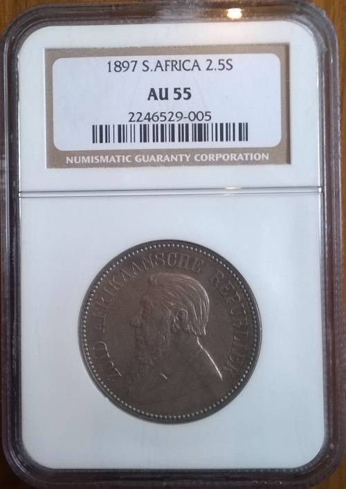 1897 SILVER TWO AND A HALF SHILLINGS NGC GRADED AU55 HERNS VALUE R3000.00