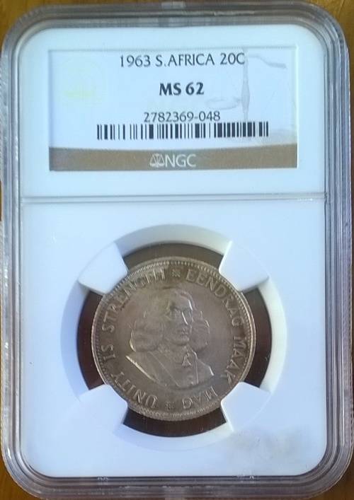 1963 SA SILVER 20C NGC GRADED MS 62
