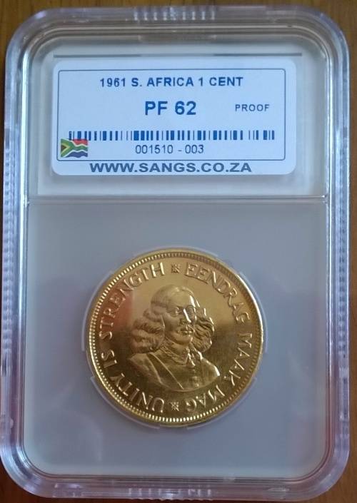 1961 SA 1 CENT SANGS SLABBED PROOF 62