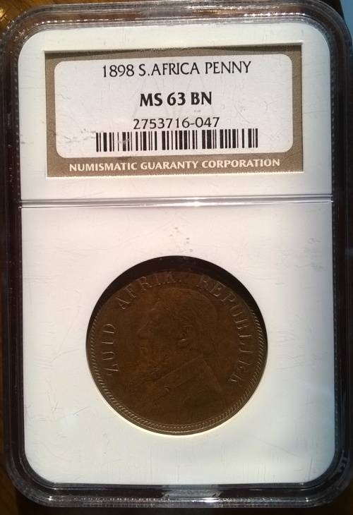 1898 ZAR 1 PENNY NGC GRADED MS 63 BN. HERNS VALUE IN MS R3500.00