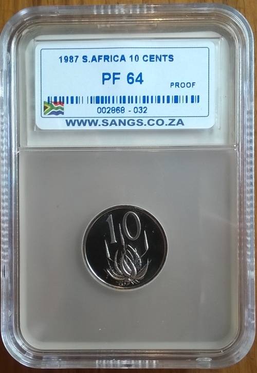 1987 SA 10 Cent SANGS SLABBED PROOF 64