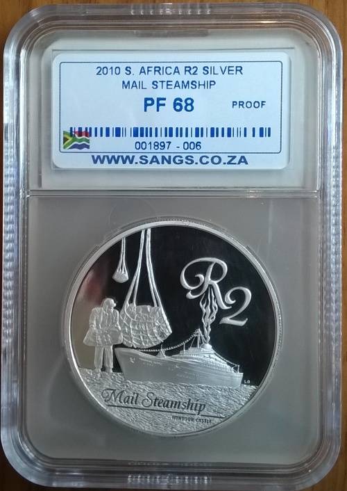 2010 SA SILVER MAIL STEAMSHIP R2 SANGS GRADED PROOF 68!!! HIGH GRADE!!!!!