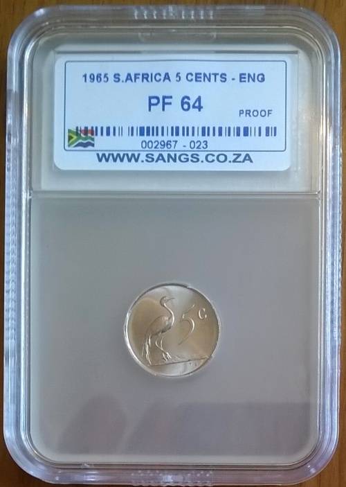 1965 RSA ENGLISH 5 CENT SANGS SLABBED PROOF 64  ONLY 24988 MINTED