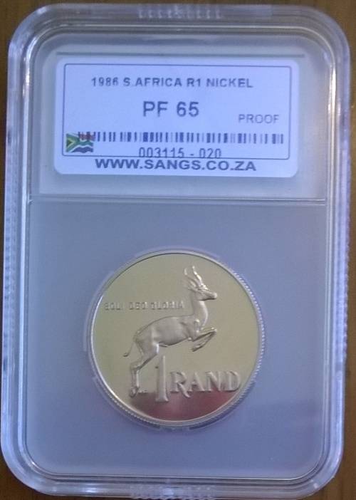 1986 SA NICKEL R1 SANGS GRADED PROOF 65