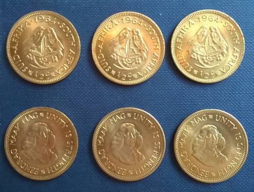 1964 6 X HALF CENT COIN SET UNCIRCULATED. 20 SETS AVAILABLE. PRICE PER SET OF 6 COINS