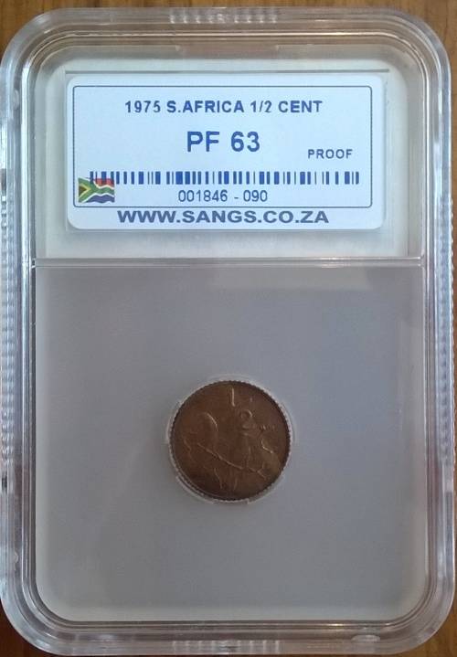 1975 SA HALF CENT SANGS SLABBED PROOF 63