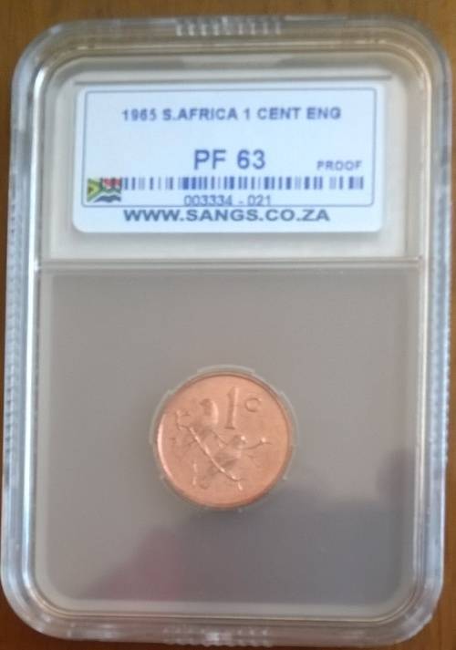 1965 RSA ENGLISH 1 CENT SANGS SLABBED PROOF 63!!!!!!