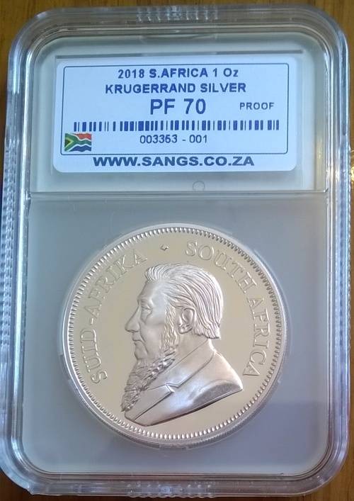 2018 SA 1 OZ SILVER KRUGERRAND SANGS GRADED PROOF 70!!!!!!  PERFECT GRADE!!!   THE BEST!!!!!