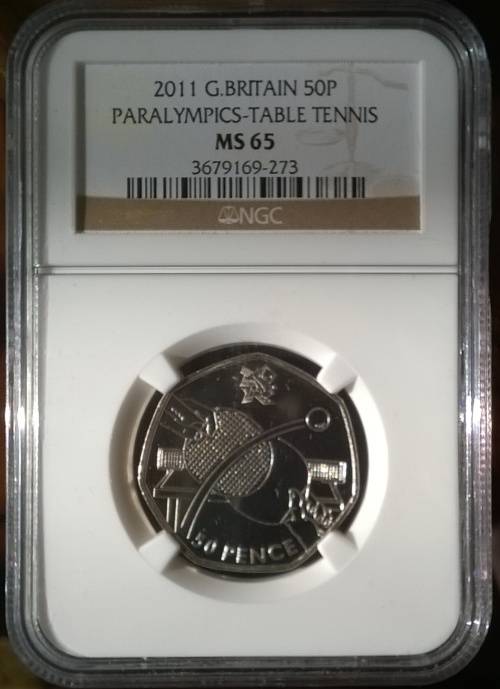 Great Britain 2011 - 50 Pence Paralympics Table Tennis NGC Graded MS65