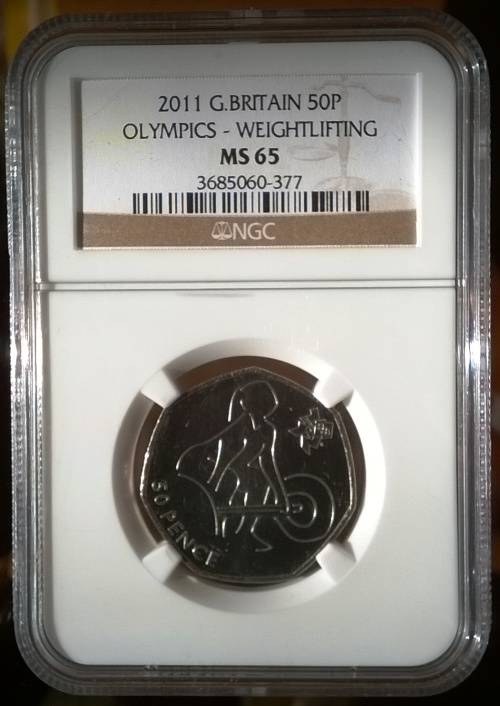 Great Britain 2011 - 50 Pence Olympics Weightlifting NGC Graded MS65