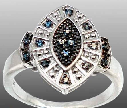 STRIKING BLUE DIAMOND 925 STERLING SILVER RING SIZE 8.5