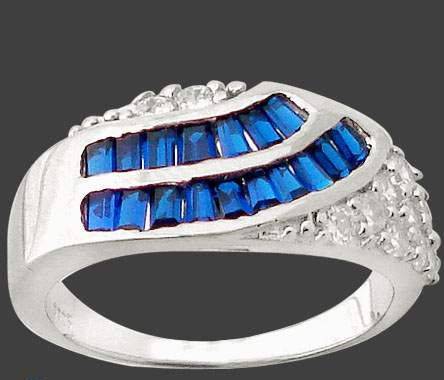 3.85cts CREATED BLUE SAPPHIRE WHITE TOPAZ 925 STERLING SILVER RING Size 6.5