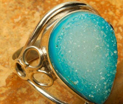 NATURAL BLUE DRUZY STERLING SILVER RING SIZE 8