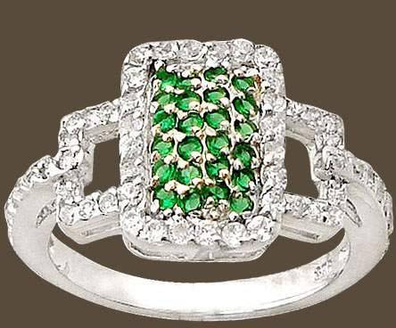 SPARKLING WHITE TOPAZ AND CR EMERALD STERLING SILVER RING SIZE 6 1/2
