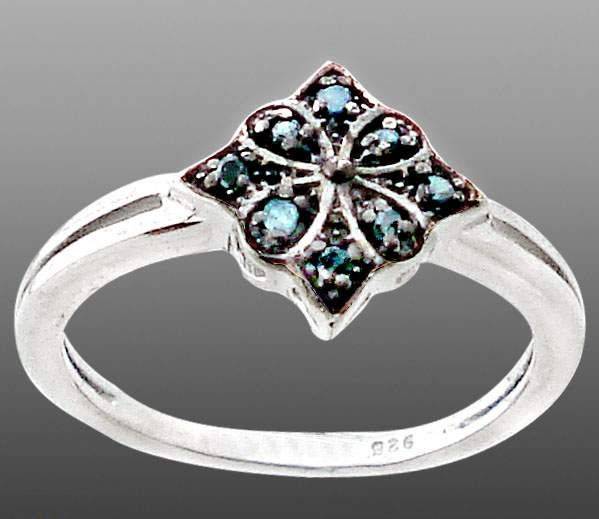 BLUE DIAMOND STERLING SILVER RING SIZE 7.5