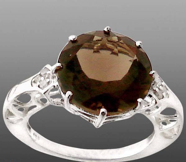 DIAMOND BROWN SMOKY TOPAZ STERLING SILVER RING SIZE 6.5