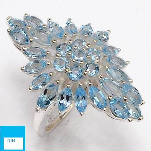 ABSOLUTELY BREATHTAKING BLUE TOPAZ .925 STERLING SILVER RING SIZE 6
