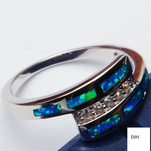 CZ & Blue Australian Opal.925 STERLING SILVER RING SIZE 8 5/8