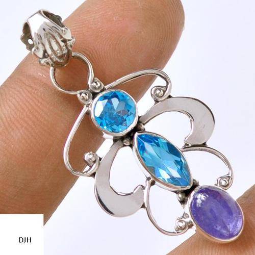 TANZANITE & BLUE TOPAZ .925 STERLING SILVER PENDANT
