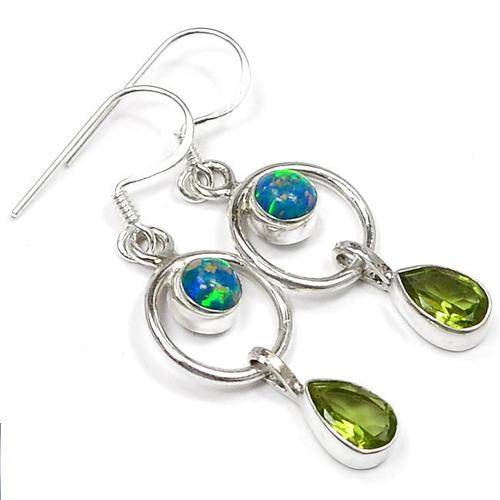 PERIDOT & FIRE OPAL .925 STERLING SILVER EARRINGS