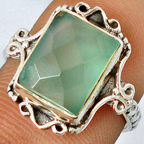 AQUA CHALCEDONY OCTAGON CUT .925 STERLING SILVER RING size 7