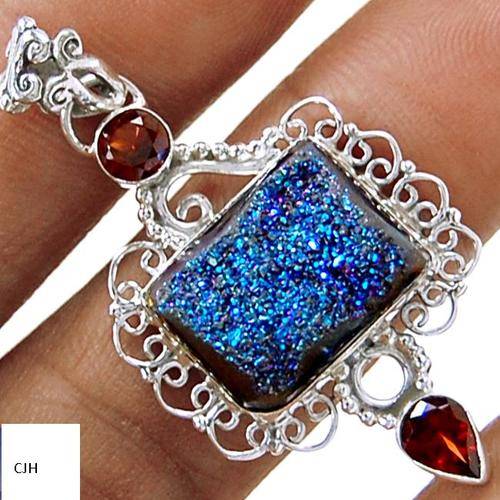 TITANUM DRUZY & GARNET .925 STERLING SILVER PENDANT