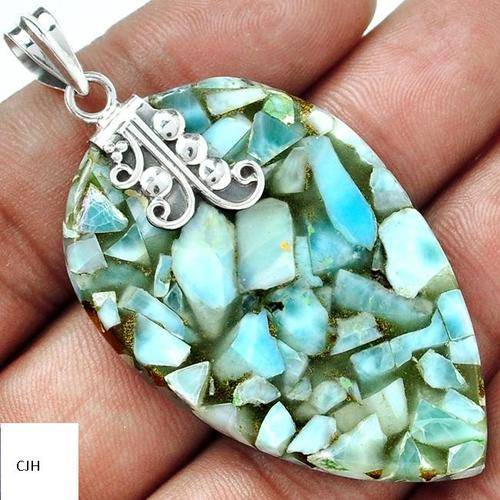 COPPER LARIMAR (DOMINICAN REPUBLIC) .925 STERLING SILVER PENDANT