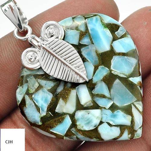 COPPER LARIMAR (DOMINICAN REPUBLIC) .925 STERLING SILVER PENDANT