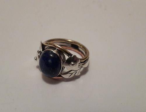 TWO TONE LAPIS LAZULI.925 STERLING SILVER RING SIZE 6