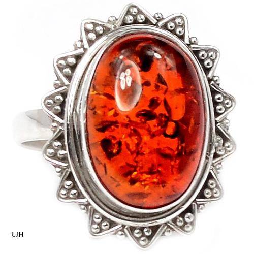 AMBER .925 STERLING SILVER RING SIZE 7