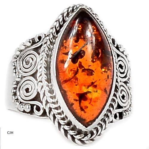 AMBER .925 STERLING SILVER RING SIZE 6.5