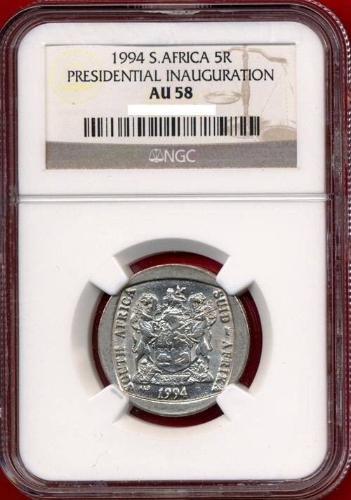 1994 Presidential Inauguration R5 Coin NGC Graded AU 58