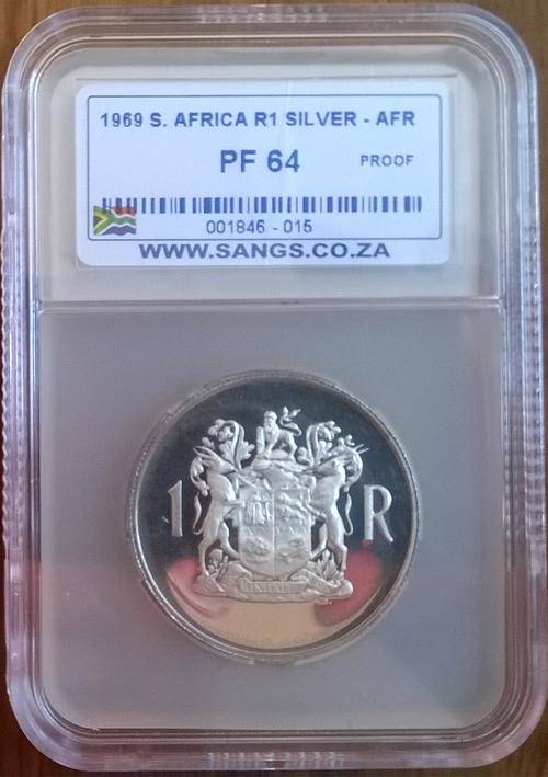 1969 RSA AFRIKAANS SILVER R1 SANGS SLABBED PROOF 64