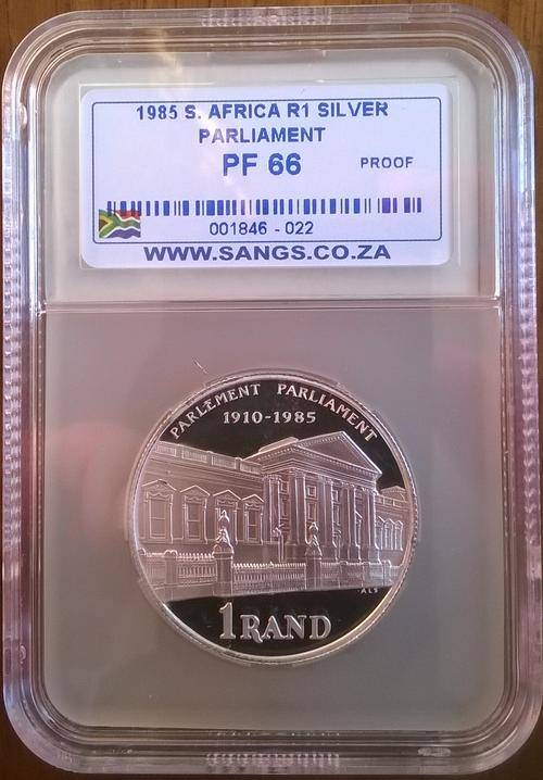 1985 RSA SILVER PARLIAMENT (1910-1985) R1 SANGS SLABBED PROOF 66