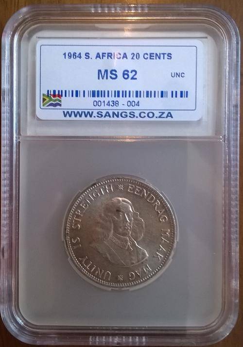 1964 SA SILVER 20C SANGS GRADED MS 62