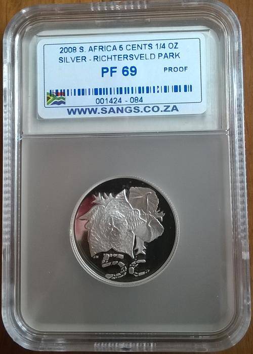 2008 RSA RICHTERSVELD PARK SILVER 5 CENT SANGS SLABBED PROOF 69 !!!! ALMOST PERFECT!