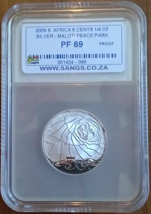 2009 RSA MALOTI PEACE PARK SILVER 5 CENT SANGS SLABBED PROOF 69 !!!! ALMOST PERFECT!!!