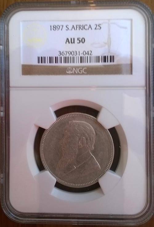 1897 SILVER TWO SHILLINGS NGC GRADED AU50 HERNS VALUE R1750