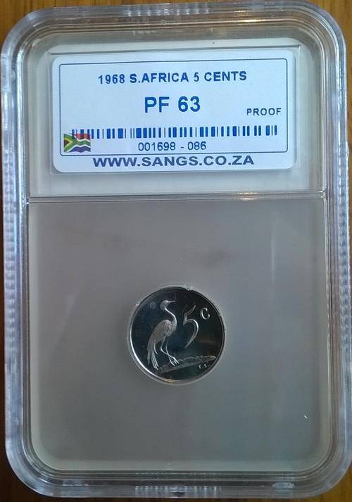 1968 RSA ENGLISH 5 CENT SANGS SLABBED PROOF 63