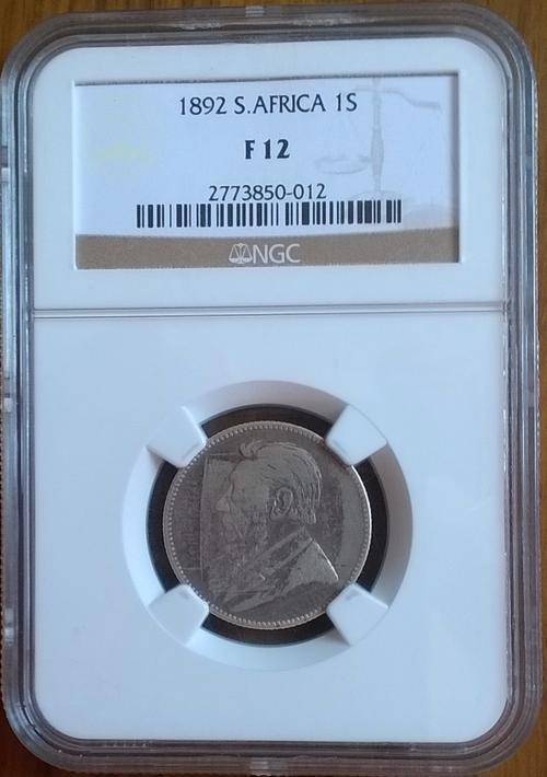1892 ZAR SILVER 1 SHILLING NGC GRADED F12