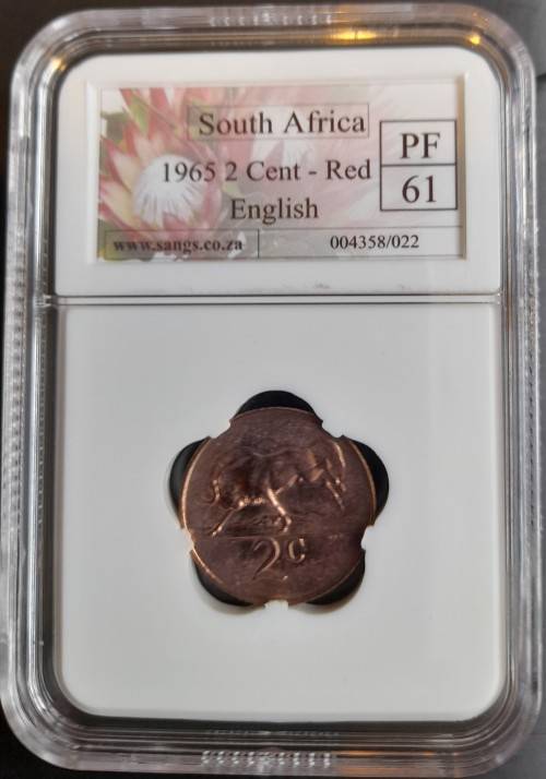 RARE FIND!!!!!1965 SA ENGLISH 2CENT SANGS GRADED PROOF 61  NONE MINTED ACCORDING TO HERNS