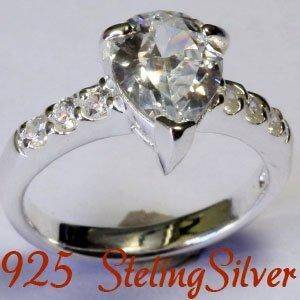 Solid 925 Sterling Silver & Russian created diamond ring size 7# + 4.55g